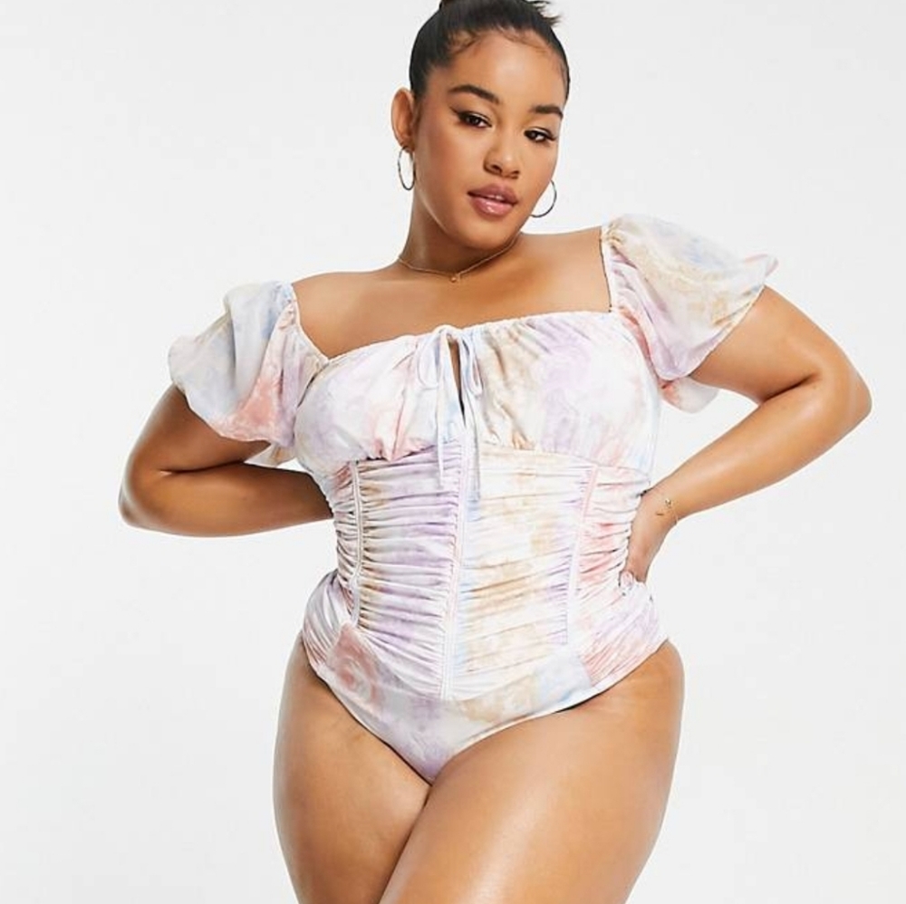 Asos Curve Puff Sleeve Swimsuit